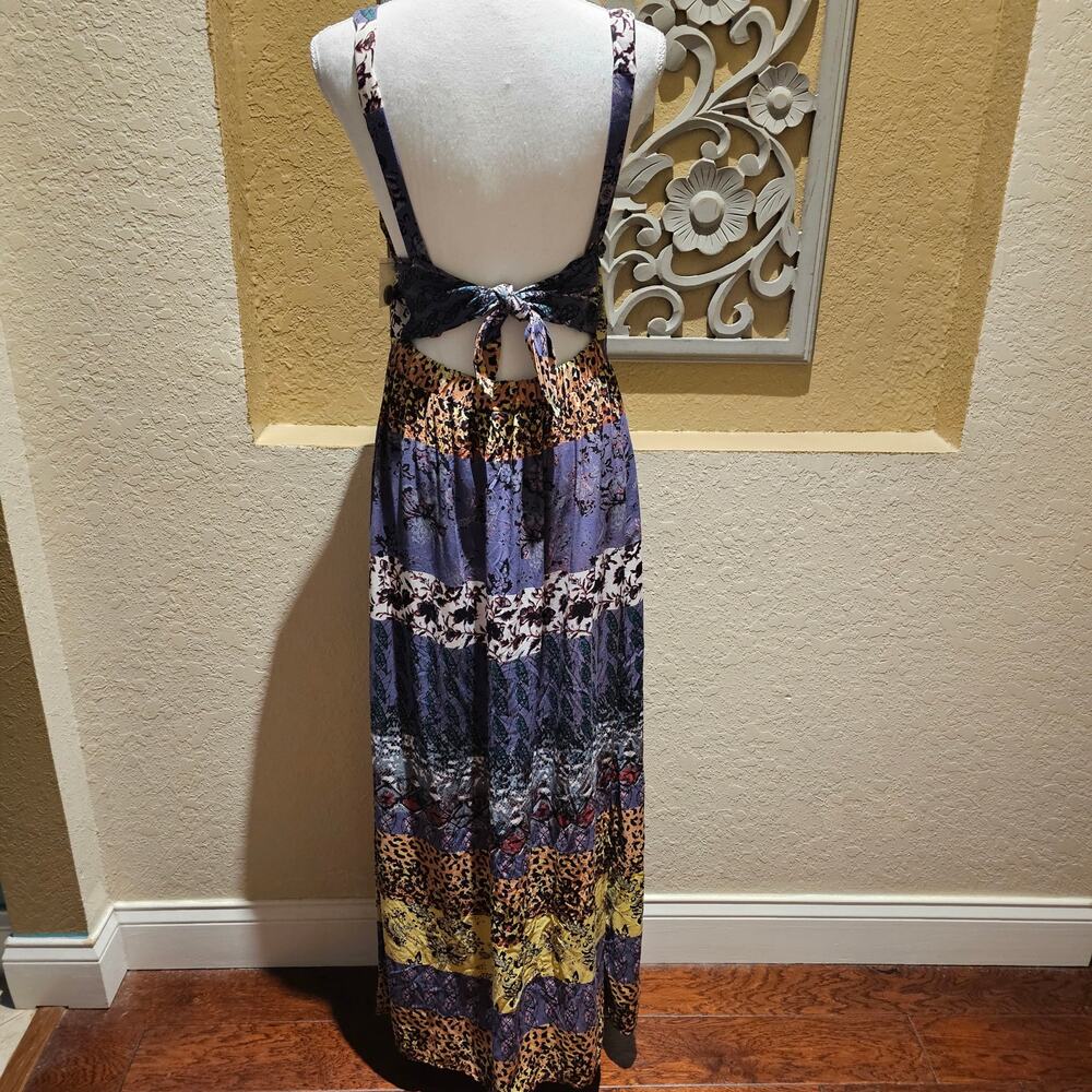 Angie M NWT Boho Patchwork Maxi Dress Tie Bach Festival Wonderlust Western Folk - Picture 3 of 13